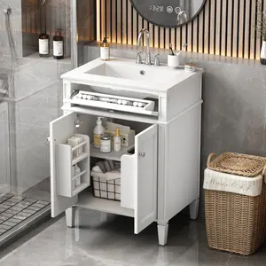 24" Bathroom Vanity with 2 Doors and Tip-Out Drawer, Bathroom Storage Cabinet with Sink, Soft-Closing Doors with Organizers