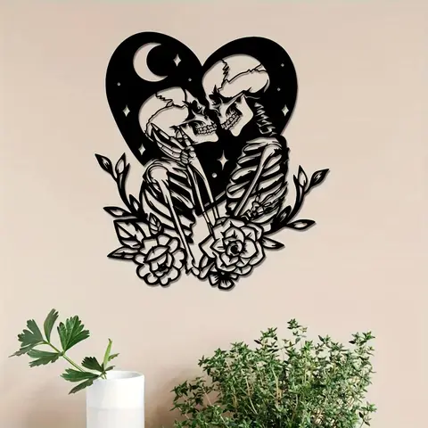 Skull Couple Pattern Wall Art, Metal Wall Decor, Wall Art Decor for Home Living Room Bedroom, Home Decor, Room Decor, Bedroom Accessories, Ornaments
