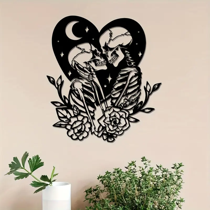 Skull Couple Pattern Wall Art, Metal Wall Decor, Wall Art Decor for Home Living Room Bedroom, Home Decor, Room Decor, Bedroom Accessories, Ornaments