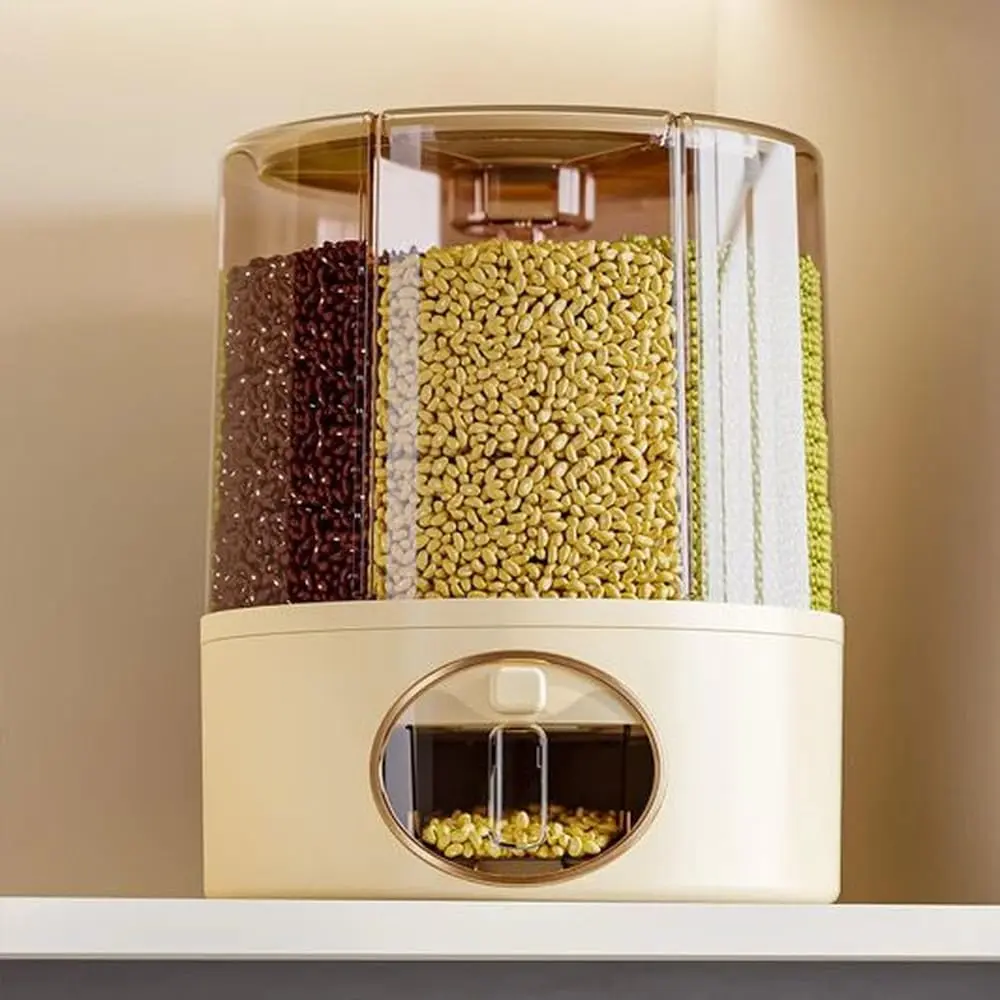 Premium 6-Grid Rotating Food Dispenser with Sealed Lid – 360° Rotation Grain Storage Container for Rice, Beans, Cereal, Peanuts, Barley, and More – Kitchen Pantry Organizer GSC Industries