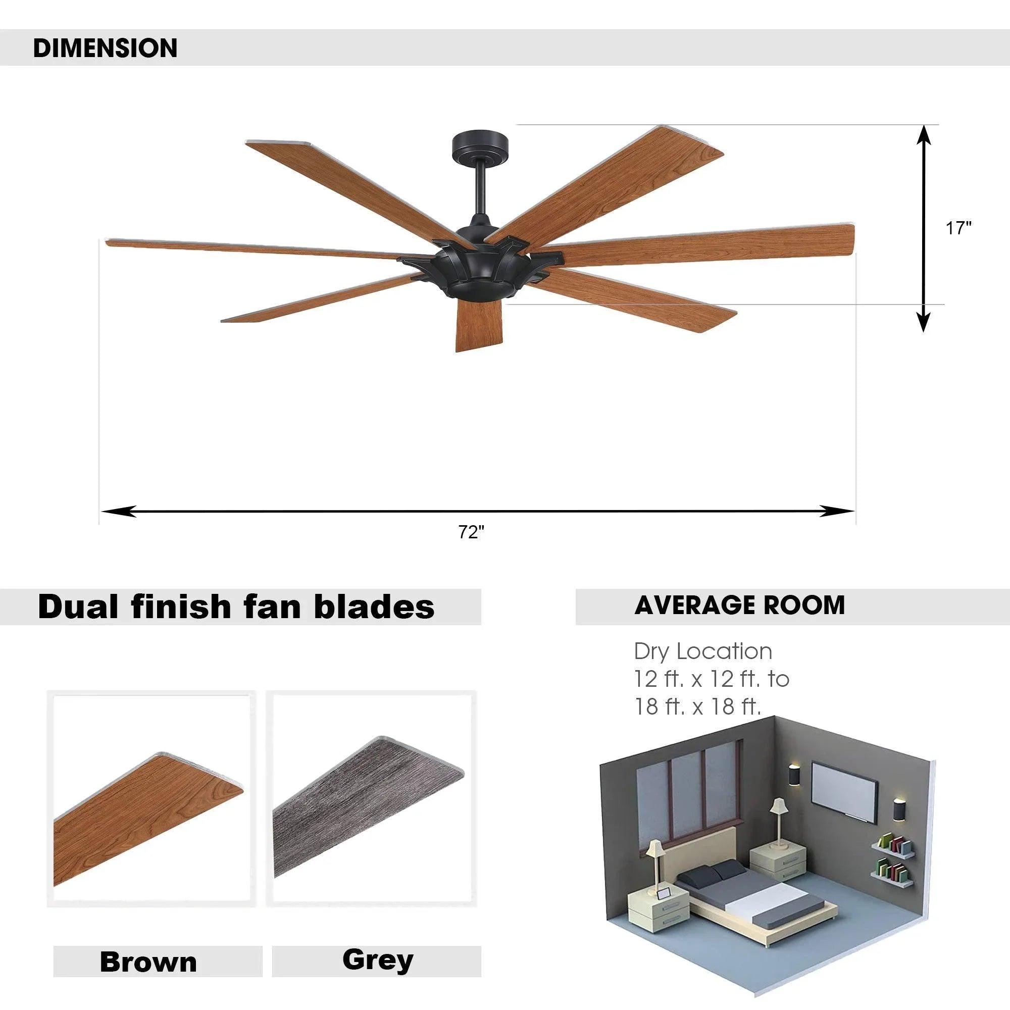 72 Inch 7-Blade Modern Rustic Ceiling Fan | Farmhouse Style