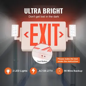 VEVOR LED Exit Sign with Emergency Lights, Two Heads Emergency Exit Light with Battery Backup, Combo Red Letter Fire Exit Lighting, Commercial Exit Signs for Business, White Tested to UL Standards