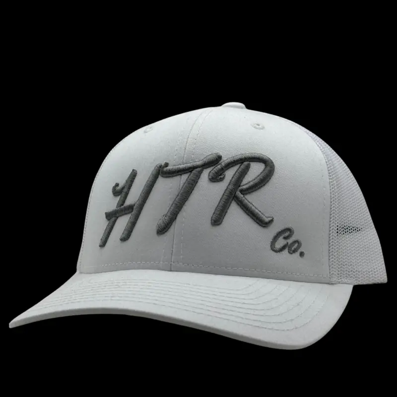HTR Co. 0002 White Meshback Trucker Hat with Silver Embroidered HTR