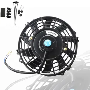 Black Universal 12V Electric Radiator Slim Fan Push/Pull with Mounting Kit 7 Inch