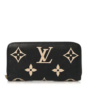Pre-owned Louis Vuitton Leather Small Leather Goods Empreinte Monogram Giant Zippy Wallet Black Beige