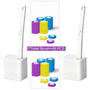 Plastic Disposable Toilet Wand Brush Set, Wall-Mount Holder with 2 Brushes + 24 Cleaner Refills, Bathroom Cleaning System for Toilet Bowl, Sink, 2 Brushes + Refills