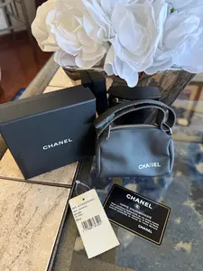 Pre-owned CHANEL Fabric Mini Bags 1997 Grey Zip Top Micro Bag Velcro Handle Runway Edition