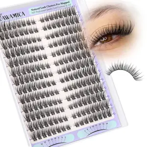 Yawamica Natural Lash Clusters Short Cat Eye Lash Extension 7-14mm Wispy Eyelash Clusters C Curly Individual Lashes Pre-mapped Left Right Cluster Eyelash Extensions DIY Lash Natural Look