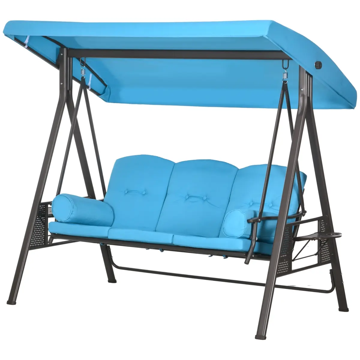 212 Main 84A-068V00BU Outsunny Porch Swing Chair 3-Seat Outdoor Adjustable Canopy Cushioned Blue for Garden Poolside