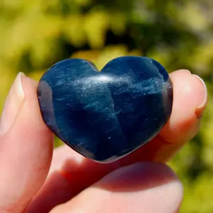 ONE Blue Fluorite Crystal Heart Shaped Palm Stone