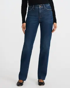 Express High Waisted Dark Wash Folded Hem Straight Jeans