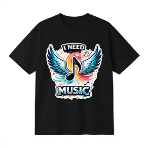 Cotton Oversized Unisex Funny Meme T-Shirt Graphic Print I Need Music Winged Note Design Casual Streetwear Tee for Music Lovers Everyday Wear