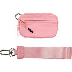 The Wallet 2nd Gen, 6×3.6 inch The Pouch Wristlet for women, Zippered Card Case With Id Window/Hand strap for women, Coin Purse Mini Portable Keychain Wallet (pink)