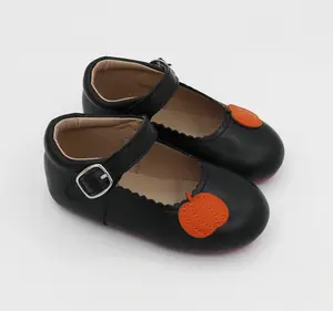 Pumpkins Mary Janes - Black Smooth Leather - Purple Soles