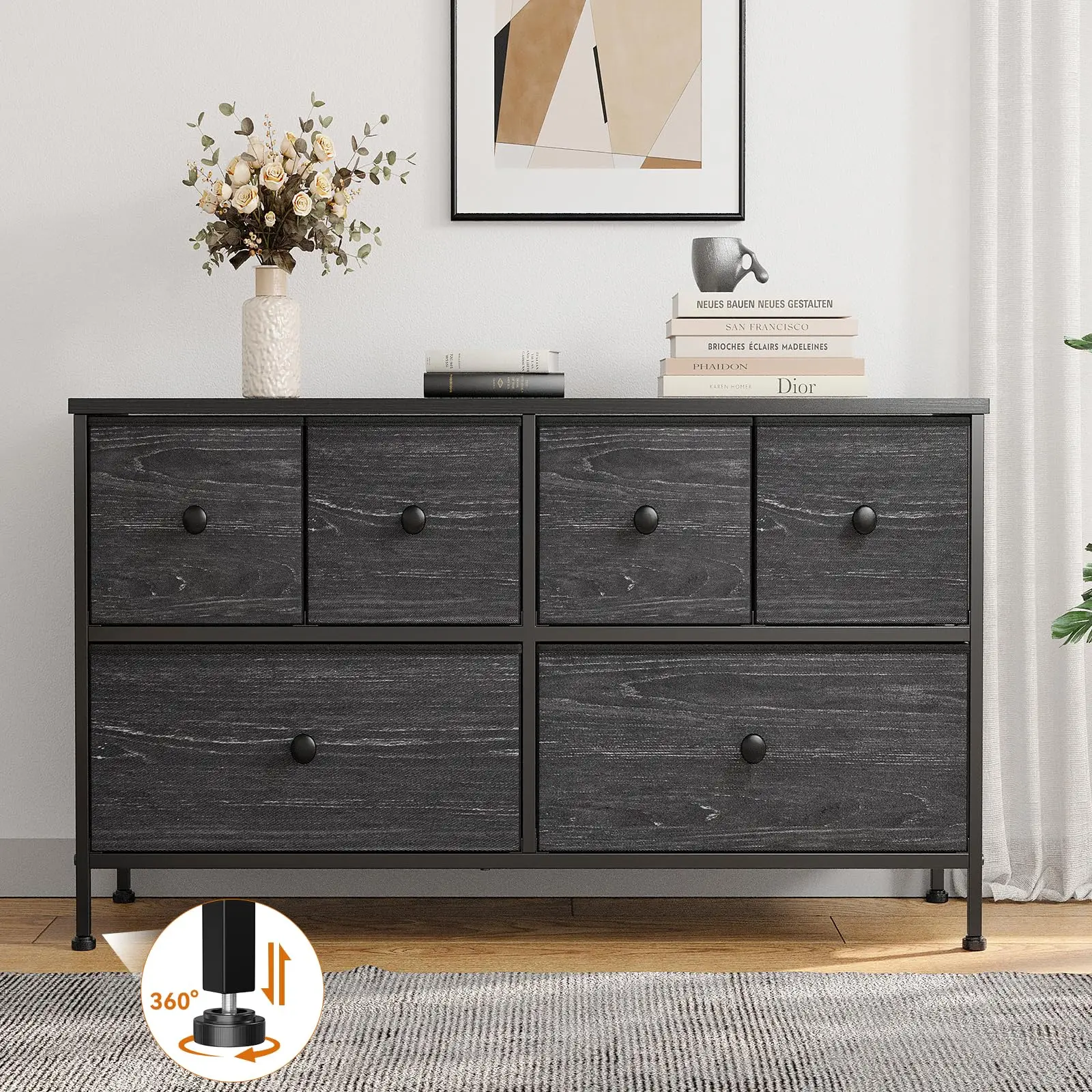 Raybee Furniture Cute Dresser with 6 Drawer Dresser for Bedroom Dresser & Chests of Drawers for Closet, High space utilization, Small Dresser for Livi