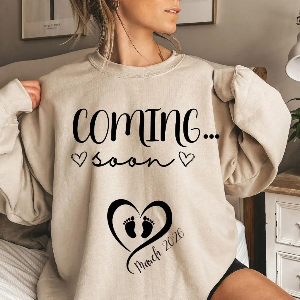 Pregnancy Announcement Shirt Coming Soon T-Shirt Mom to Be Gift Baby Reveal Ideas Cotton Crewneck Fitted Garment