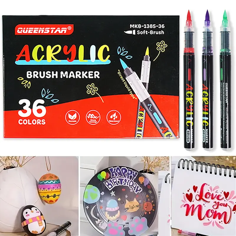 36 Colors Dual-Tip Acrylic Paint Brush Markers for Adults & Kids, Soft & Fine Tips with Auto Ink Control, Quick-Drying Waterproof Pens for Rock Canvas, Ideal for DIY Crafts & Craft Enthusiasts (Home/Festive Party Supplies)