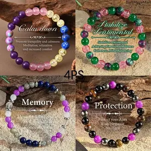 4PCS Memory Enhancing Crystal Beaded Rosary Bracelet for Focus