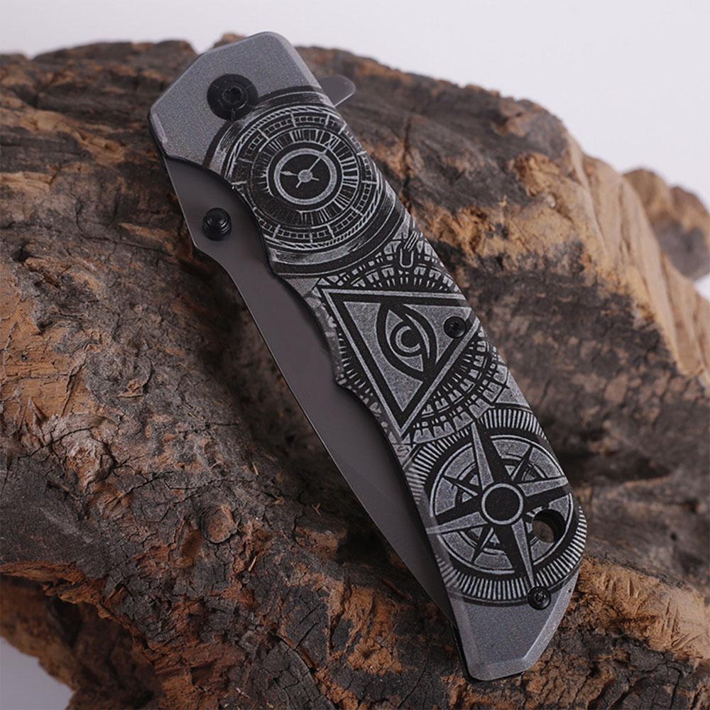Unique All-Seeing Eye Engraved Folding Knife, EDC Gear for Camping, Bushcraft & Everyday Carry