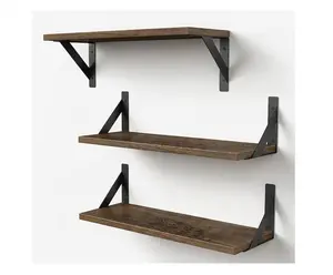 Set of 3,  Rustic Floating Book Shelves for Wall Set, Wood Wall Shelves (Set of 3, Dark Brown)