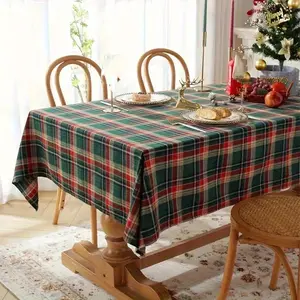 Christmas Tablecloth Plaid Rectangle, Durable Polyester Fabric, Wrinkle Resistant, Perfect for Holidays & Gatherings
