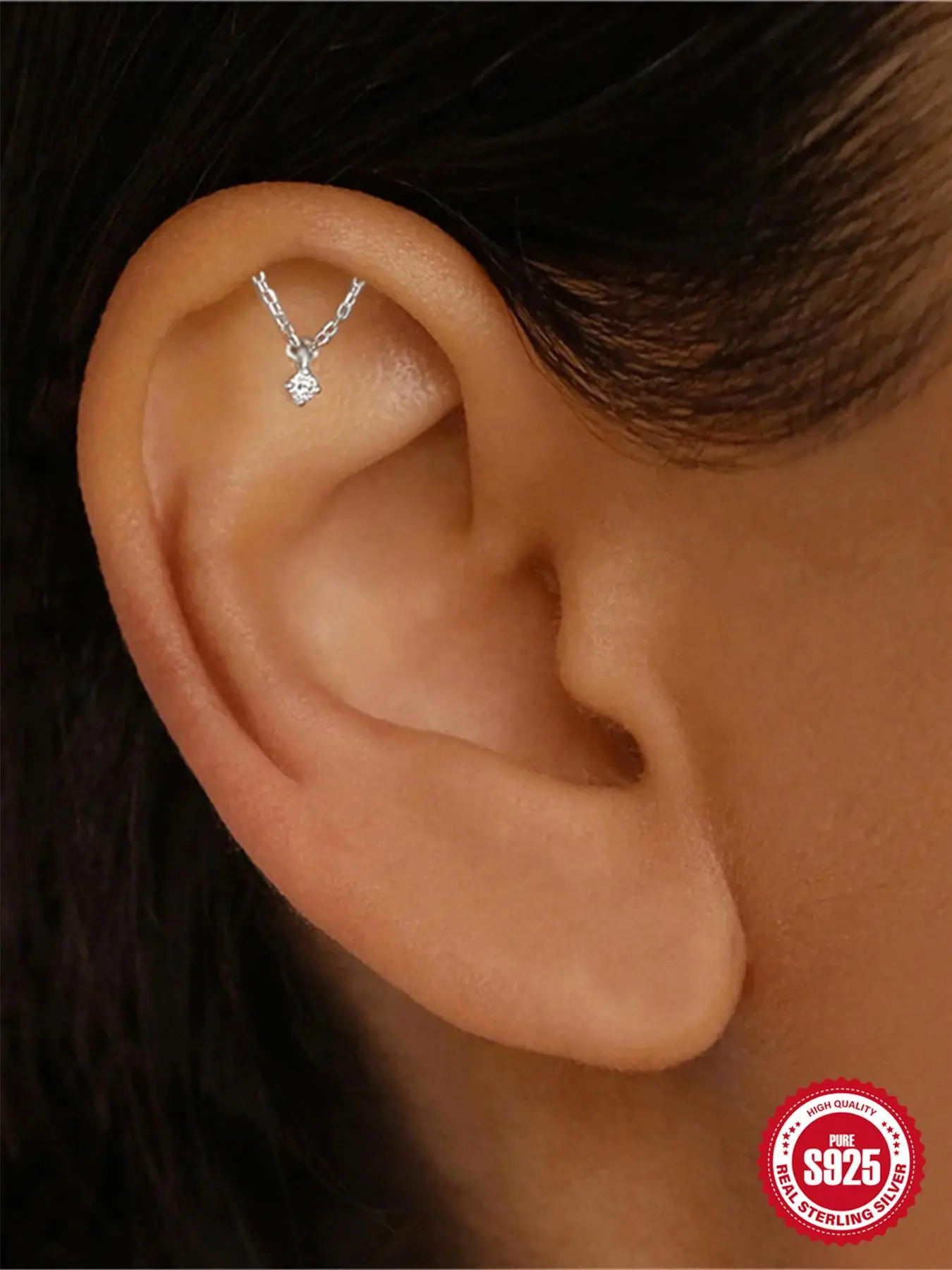 925 Sterling Silver Rhinestone Decorated Chain Earring, Fashionable Zircon Inlaid Ear Jewelry for Women & Girls, Trendy All-match & Exquisite Ear Jewe