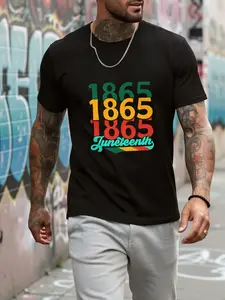 Men'S Crew Neck T-Shirt Featuring Juneteenth 1865 in Vibrant Typography - Stylish And Comfortable Short Sleeves - Ideal for Summer Outdoor Events
