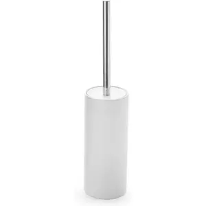 Matt White Ceramic Toilet Brush and Holder Set, Durable Non-Scratch Bristles, Long Stainless Steel Handle, Freestanding Toilet Bowl Cleaner Brush