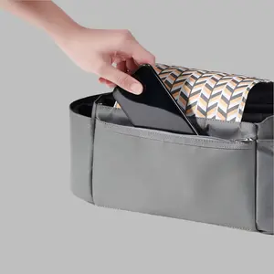 Universal Baby Stroller Organizer with Cup Holders, Pocket &amp; Shoulder Strap - Declutter Diaper Bag