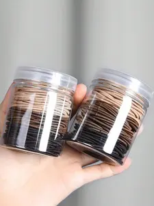 100pcs Women's All-Match Minimalist Hair Ties In Chic Black/Brown/Beige Canisters, Elastic, Fashionable, Versatile, Elegant, Simple Colored Hairbands For Daily Wear, Casual Parties, Work, Vacation, Ponytails, Buns, Facial Cleansing, Elastic Hair Accessory