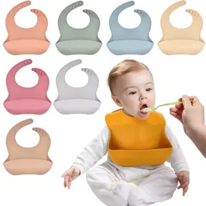 Baby Silicone Bib Waterproof Soft Solid Color 4-speed Adjustable for Newborn, Lunch, Feeding & Kids Eating Accessories