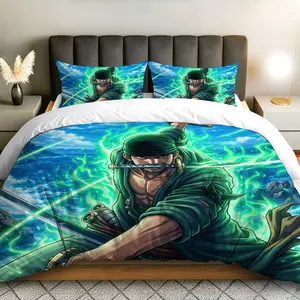 3PCS Duvet Cover Set, Decorative Duvet Cover, 1 Duvet+2 Pillowcases(Without filler), Samurai Anime Warrior Adventure Fantasy Ocean theme, Halloween bedding set, Suitable for decoration bedroom, guest room, dormitory, studio