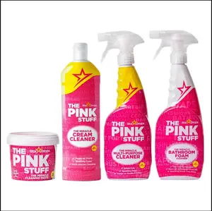 THE PINK STUFF 500 g Cleaning Paste, 750 ml Multi-Purpose Liquid Cleaner, 750ml Bathroom Foam Cleaner, and 750ml Cream Cleaner Bundle, Vegan Cleaner, Abrasive Cleaner for Tough Stains, Cleans Stoves and Jewelry, Cruelty-Free Cleaner, Fresh Fruity Scent.
