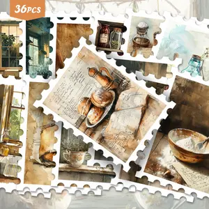 36pcs Vintage Cozy Kitchen Healing Stickers Pack | Gentle Vinyl Decals with Watercolor Kitchen & Food Designs | for Laptop, Water Bottle & Gift | for Home Lovers & Warm Vibe Enthusiasts