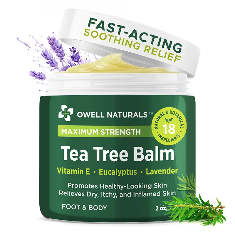 Owell Naturals Tea Tree Antifungal Balm – Extra Strength for Athlete’s Foot, Jock Itch, Ringworm & Skin Fungus – Soothing for Itchy, Dry, Cracked Skin, Feet & Body, 2 oz