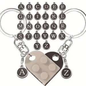 26 Letter Heart Keychain for Couples, DIY Customizable Keychain Set with Letter Charms and Message Card, Cute Geometric Bag Pendant for Men and Women, Romantic Birthday Valentine Gift, Handmade with Love, Stylish Matching Keychains