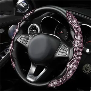 2 count Steering Wheel Cover, 15 Inches   Bling Cover for Auto Steering Wheels, Safety Non-Slip Universal Fit Sparkly Steering Wheel Cover,  Accessories (Pink)