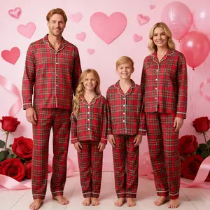 Family Valentine's Day Pajamas Matching Sets Plaid Tops And Elastic Waist Pants Loungewear