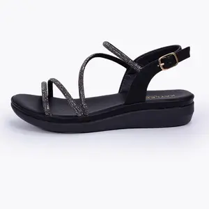 AUBRIE-91 WOMAN SANDAL OPEN ROUND TOE RHINESTONE EMBELLISHED ANKLE STRAP PLATFORM HEEL