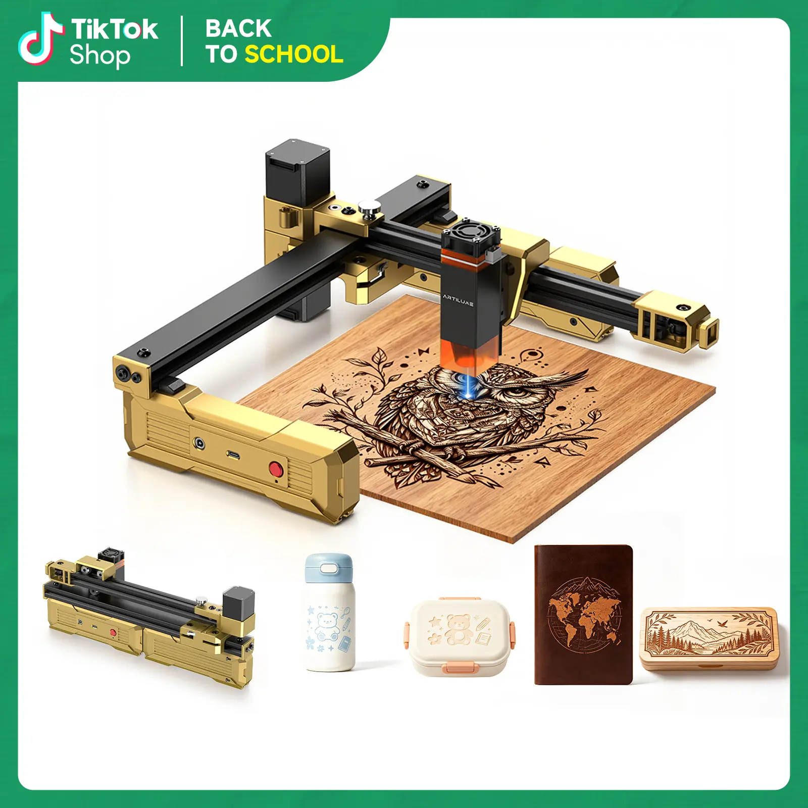 ARTILUME T1 Mini Laser Engraver Tools for Beginners, Foldable No-Setup Design, Wi-Fi Compatible, Android Supported, Easy-to-Use, Engraves Wood Leather Acrylic Coated Metal, Ideal for Home Business Custom Gifts