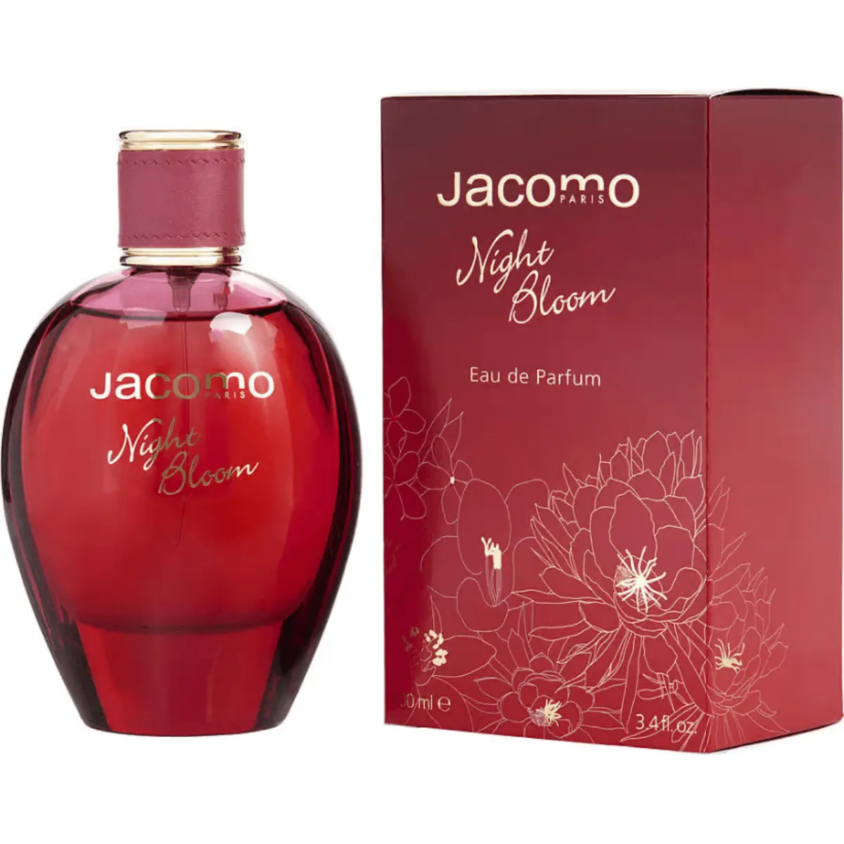 Jacomo Night Bloom Women's EDP Atomizer Fragrance - Floral Fruity (Fruit-Flavored), Jasmine-Themed, Aromatic Scent with Gourmand Vibe, 3.4 fl oz Packaged New in Box, Fruit-Flavored Women's Fragrance, Jasmine-Themed Women's Fragrance