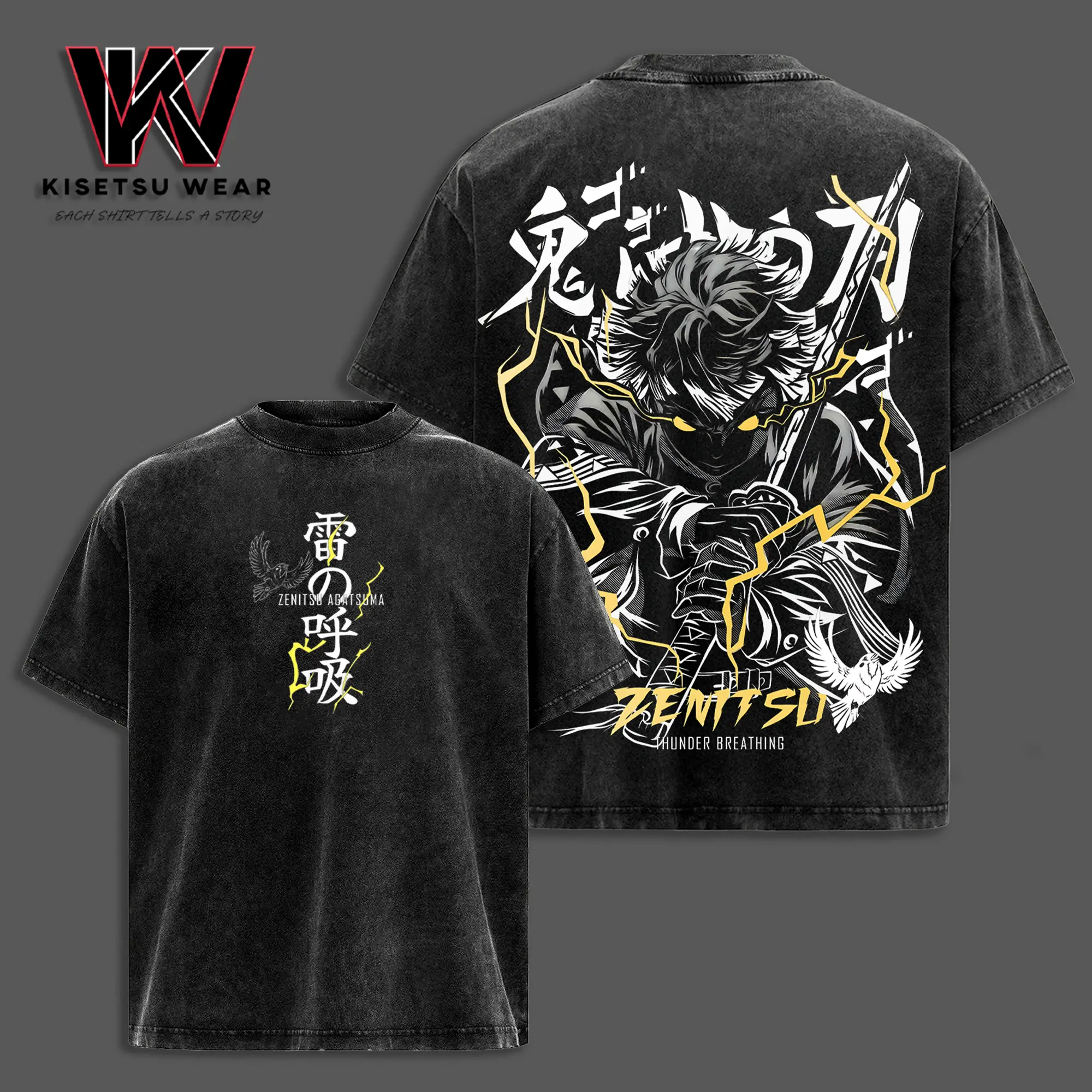 Limited Edition "Thunder Breathing" Zenitsu Agatsuma T-Shirt Demon Slayer Anime Graphic Tee Oversized Acid Washed Soft Cotton Men Shirts Anime Streetwear Casual Menswear Unisex Apparel Gift for Anime Fans Demon Slayer Merch Infinity Castle Arc Lovers