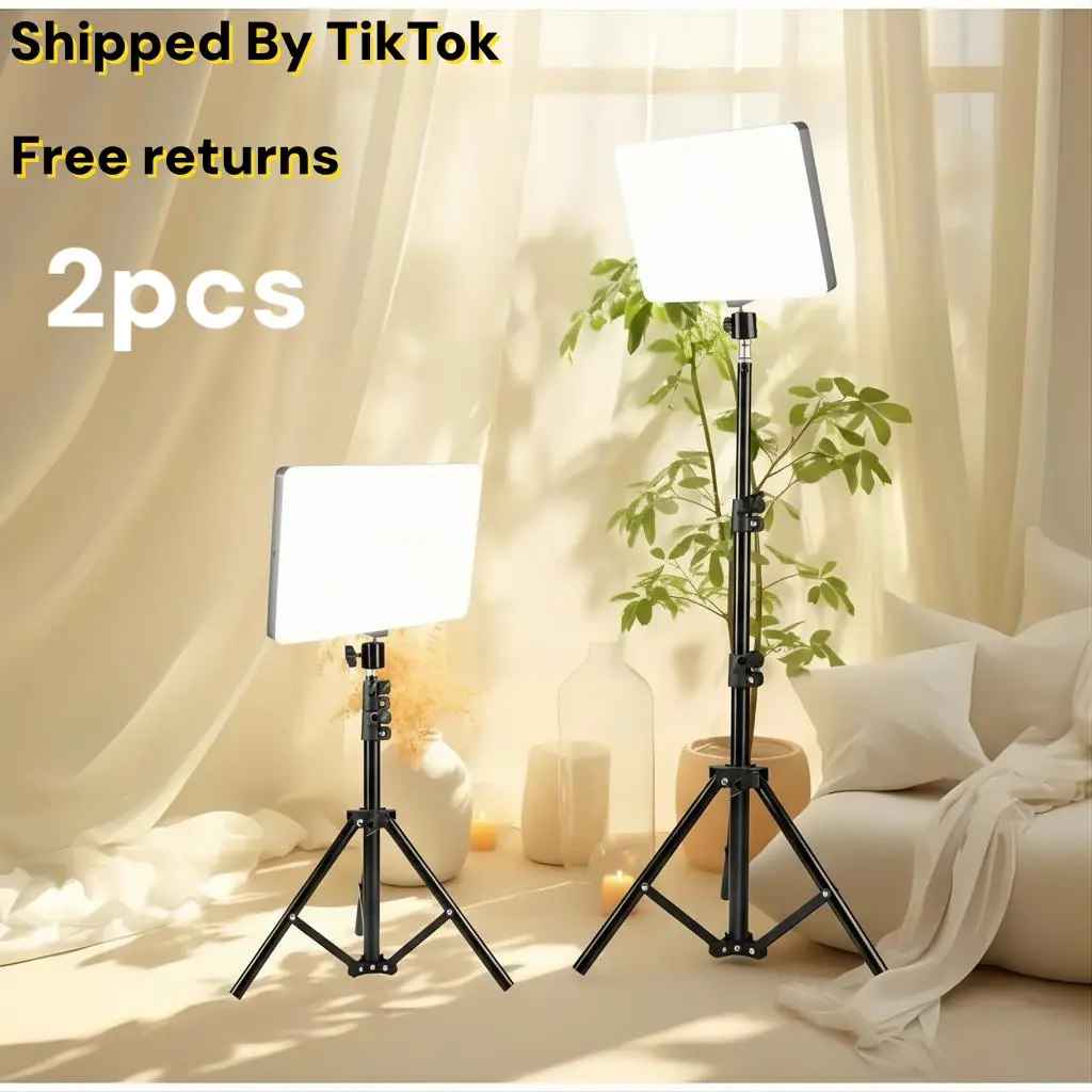 10" Rotatable Panel Lamp with 43" Adjustable Height Tripod Stand for TikTok Live Streaming Video Recording, Three Color Dimmable LED Fill Light for Home Studio Content Creation Makeup Tutorial Photography Lighting Setup