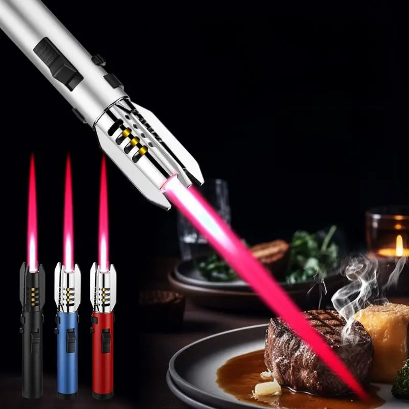 outdoors Black Lightweight Kitchen Utensils Metal Gas Lighter, Kitchen Baking Flamethrower, Powerful Jet Butane Gas Welding Gun, Cigar Tool, Suitable For Outdoor Ignition, Barbecue Charcoal(butane gas not included)