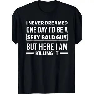 Men'S Funny Bald Head Graphic T-Shirt - "Sexy Bald Guy" Saying - Soft Breathable Crew Neck Tee - Birthday Gift for Bald Guys - Casual Everyday & Party Shirt - Funny Bald Joke Apparel - Black with White Text - Ideal for Bald Men & Balding Friends, Humorous