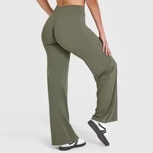 Sports and leisure pants, high elasticity and high waist, wide leg pants with cinched belly, peach buttocks, slim yoga, straight leg pants for women's bottoms