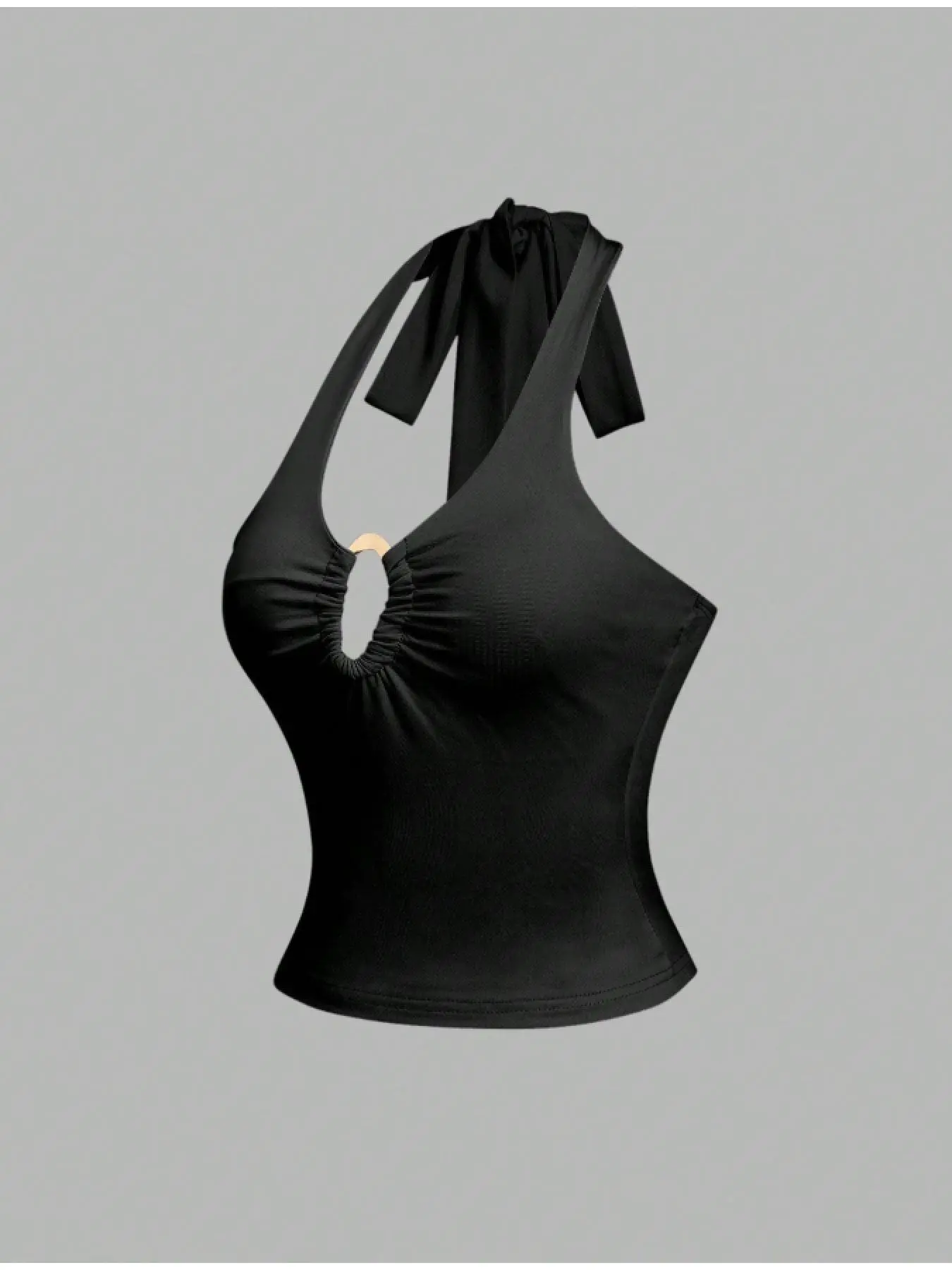 Summer Halter Backless Top, Women's Lace-Up Hollow Out Design, Slim Fit Short Sleeve Blouse, Casual Fashion, Womenswear