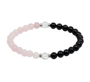 Empath Elastic Bracelet with Rose Quartz, Black Tourmaline and Clear Quartz - 6mm Beads