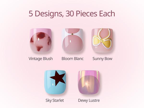 BTArtboxnails x LongHairPrettyNails press on nails Square Almond Oval and Stiletto press on nails with 5 desgins,32 pcs Each