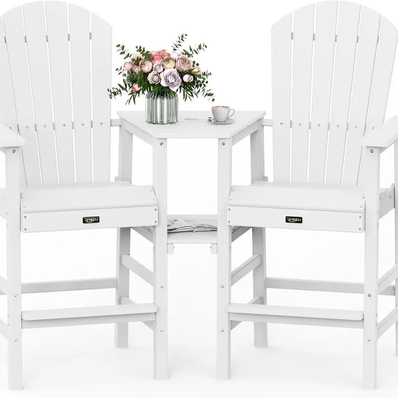 VINGLI Tall Adirondack Chairs Set of 2, All Weather HDPE Bar Height Adirondack Chair with Double Trays, Adirondack Barstools for Balcony, Poolside, Backyard and Patio